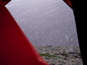 Snow outside the tent